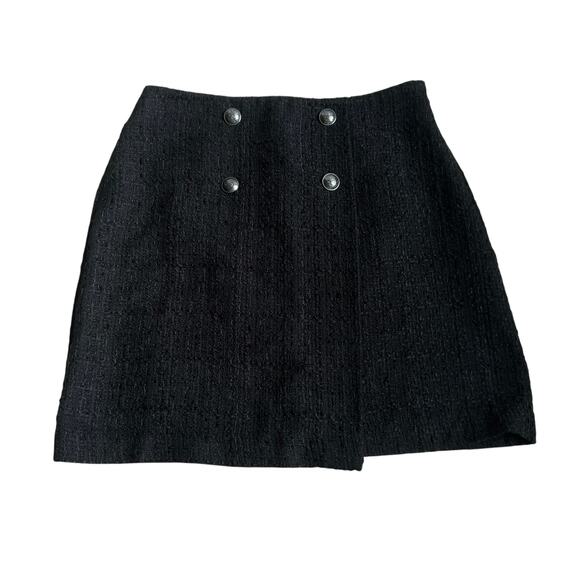 LOFT Black Tweed Double-Breasted Mini Skirt 4 - Picture 2 of 6